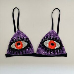 Discount Universe Eye Bra Top purple RARE rave festival bikini sequined EDC Sz S